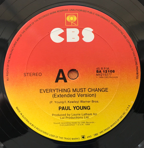 Paul Young : Everything Must Change (12", Single)
