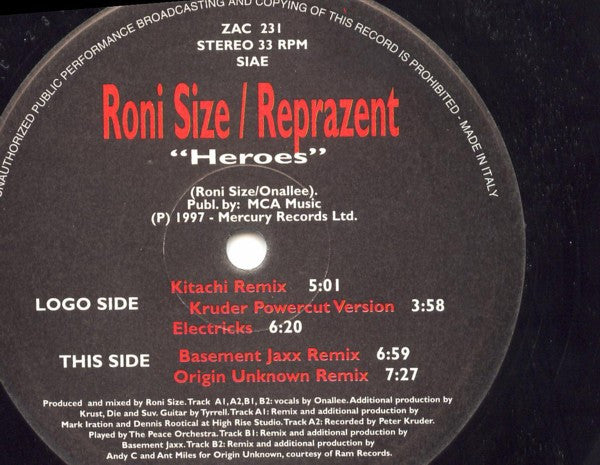 Roni Size / Reprazent : Heroes (12")
