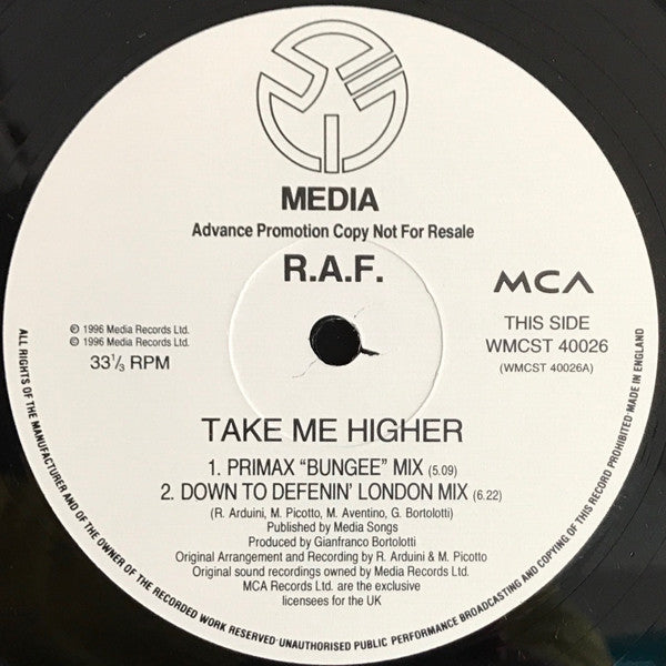 R.A.F. : Take Me Higher (12", Advance, Promo)