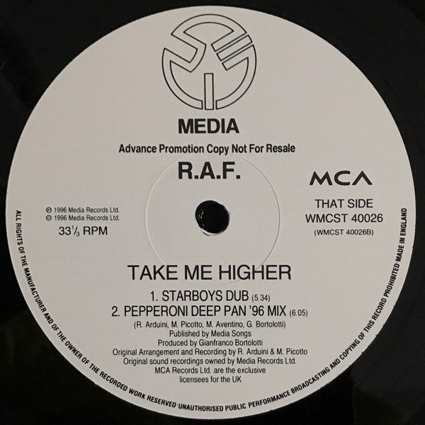 R.A.F. : Take Me Higher (12", Advance, Promo)