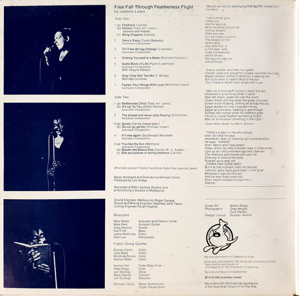 Jeannie Lewis : Free Fall Through Featherless Flight (LP, Album, Gat)