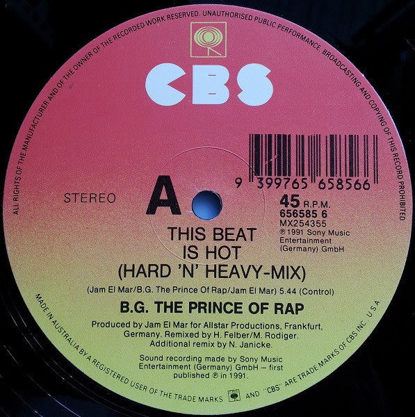 B.G. The Prince Of Rap : This Beat Is Hot (Hard 'N' Heavy-Mix) (12", Maxi)