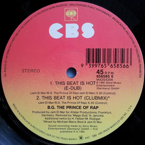 B.G. The Prince Of Rap : This Beat Is Hot (Hard 'N' Heavy-Mix) (12", Maxi)