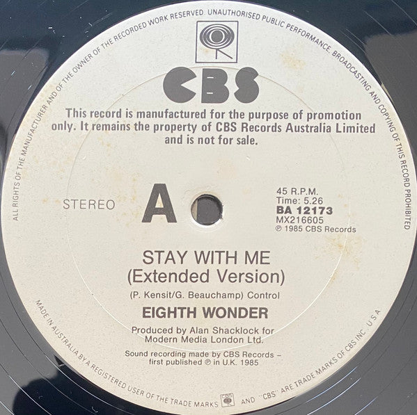 Eighth Wonder : Stay With Me (Extended Version) (12", Promo)